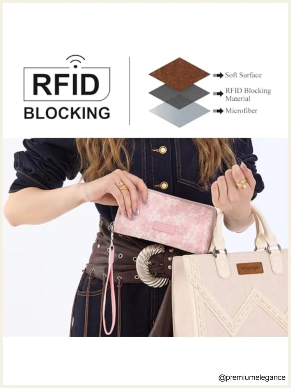 Faux Leather Lace Floral Wristlet Wallet with RFID Blocking